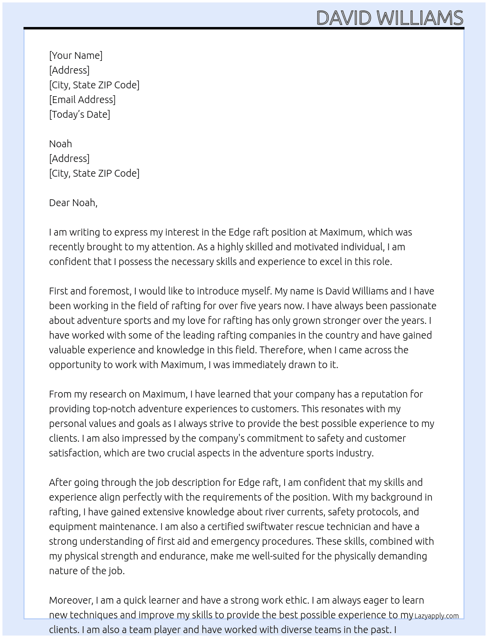 Edge raft At Maximum  Cover Letter