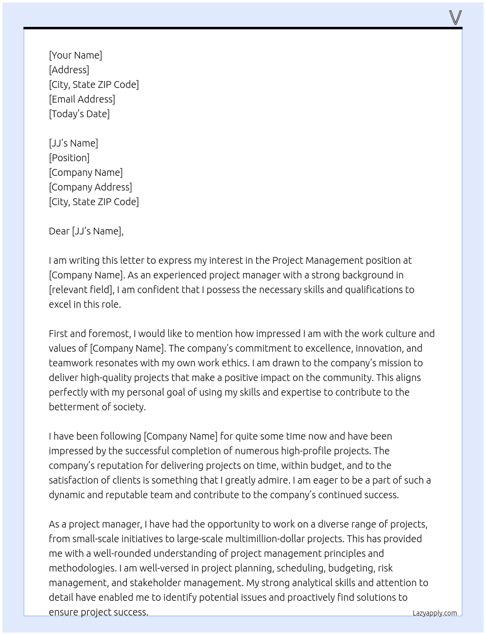 projject mamangement At omp Cover Letter
