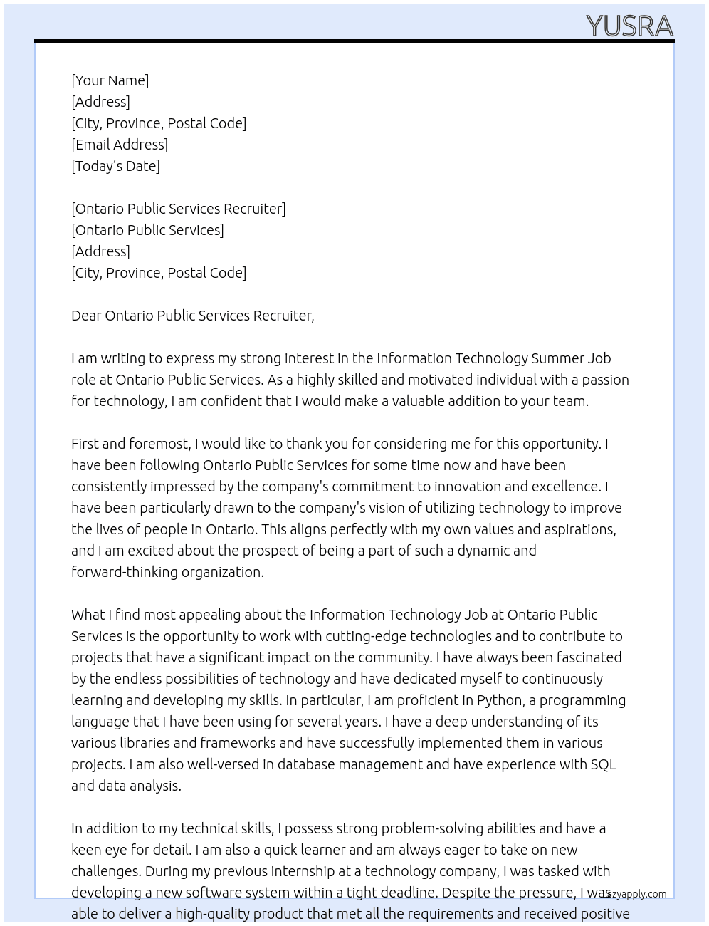 Information Technology Job At Ontario Public Services Cover Letter