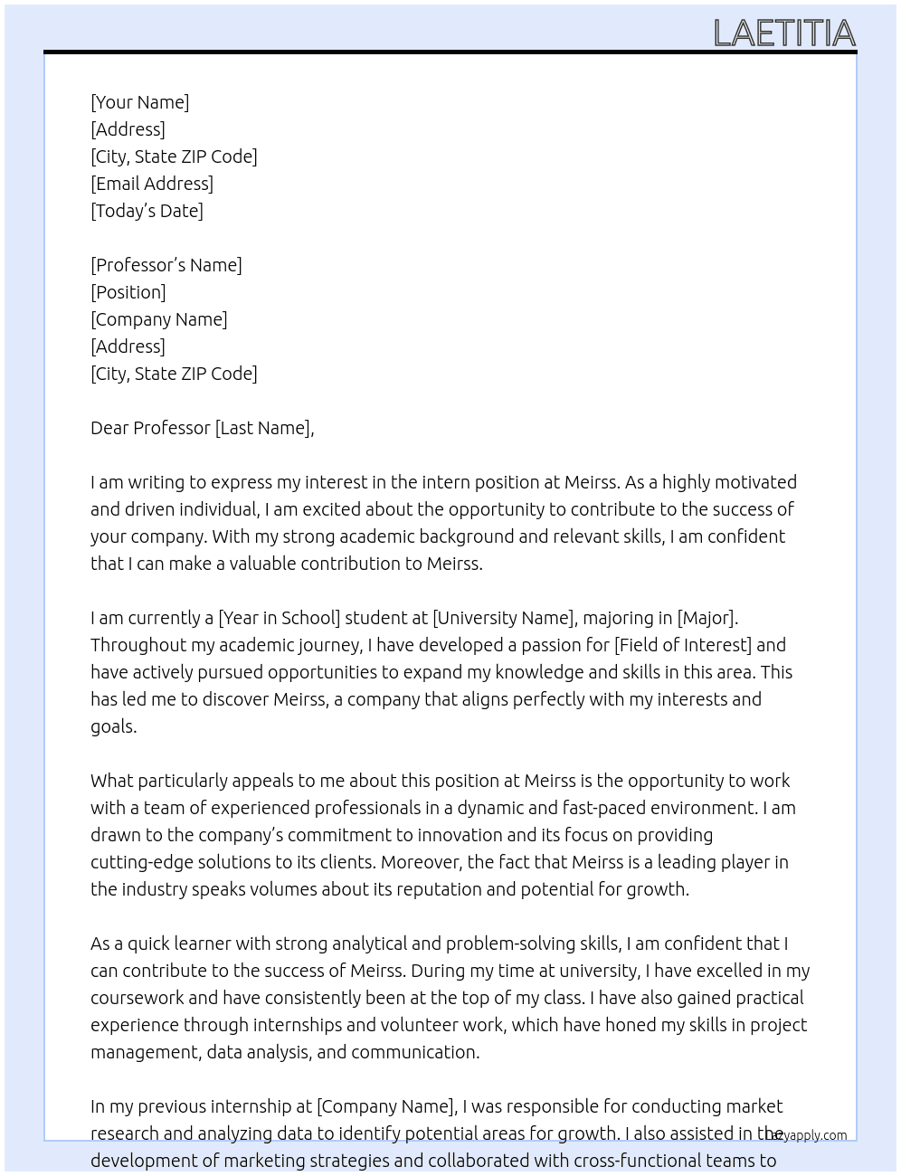 intern At meirss Cover Letter