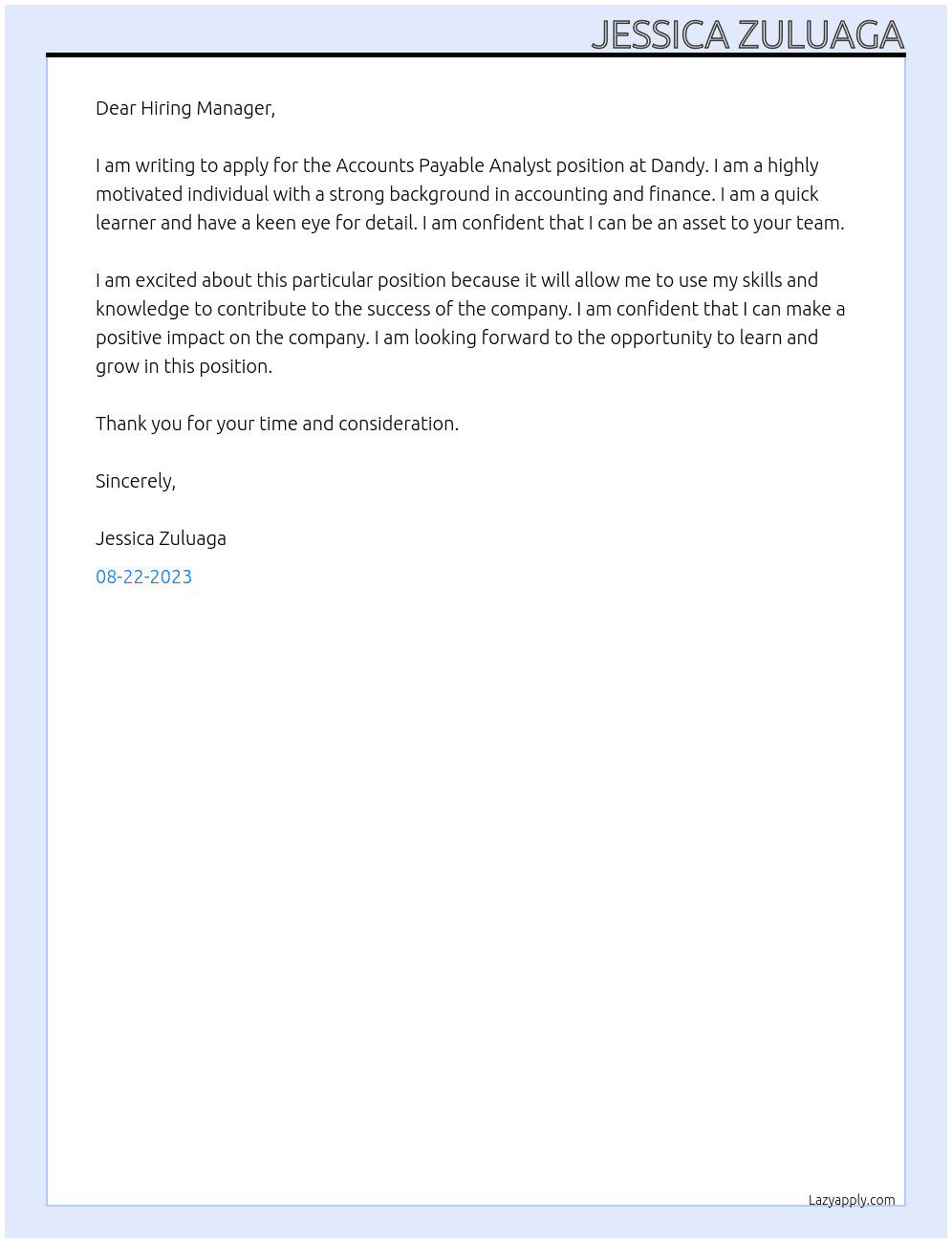 Accounts Payable Analyst At Dandy Cover Letter
