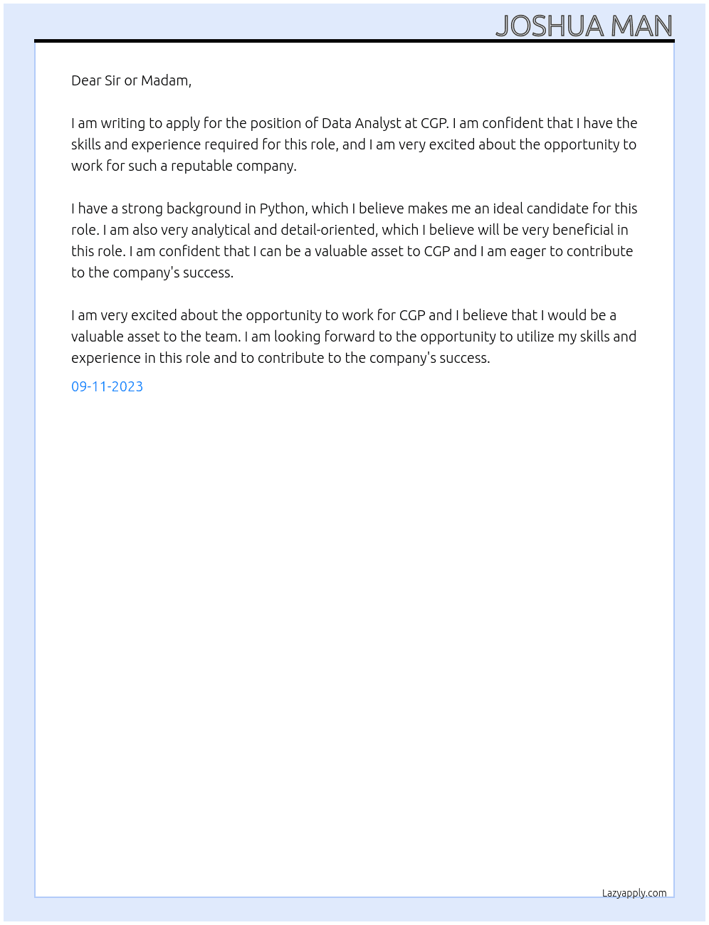 data analyst At CGP Cover Letter