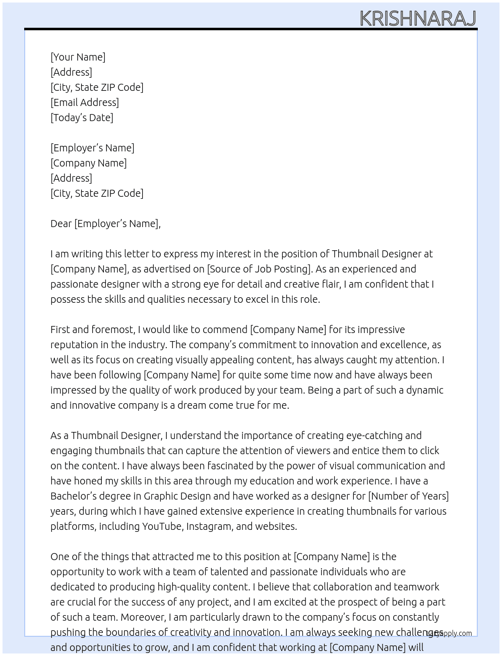 Thumbnail Designer At gg Cover Letter
