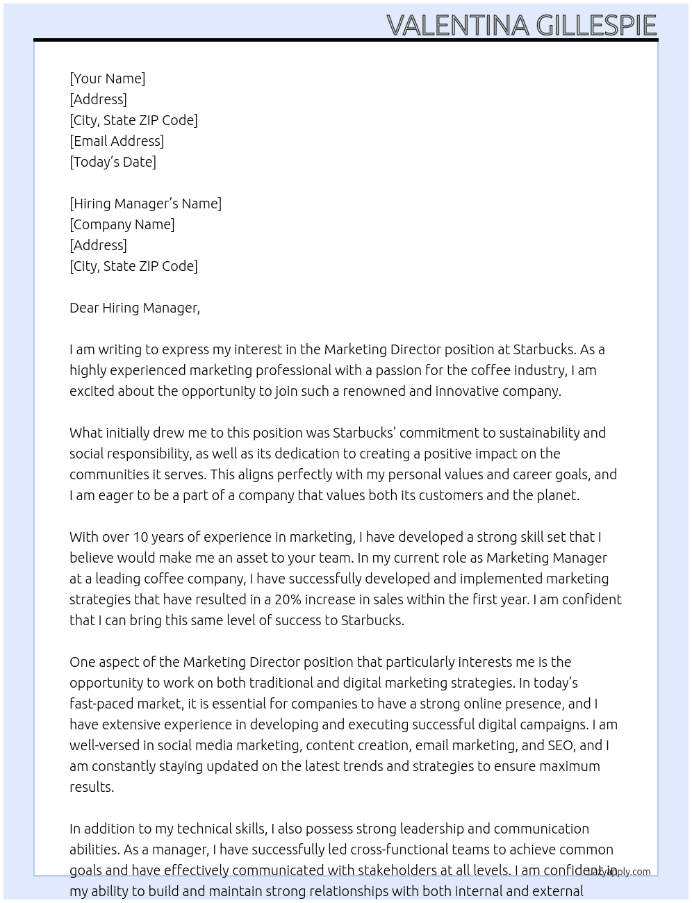 Marketing Director At Starbucks Cover Letter