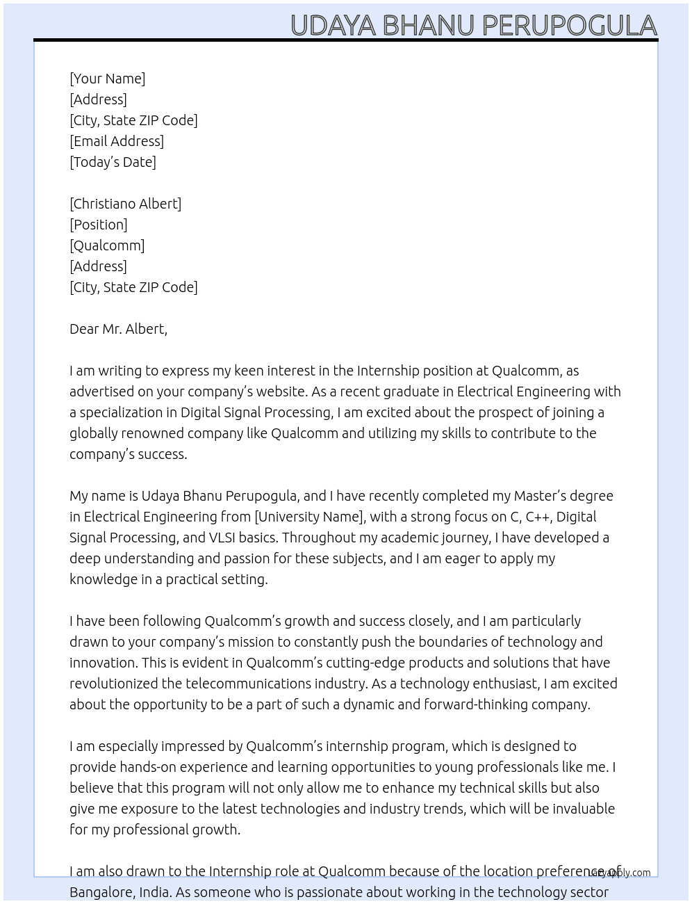 INTERN At Qualcomm Cover Letter