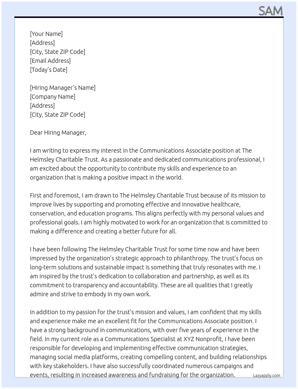 Communications Associate At The Helmsley Charitable Trust Cover Letter