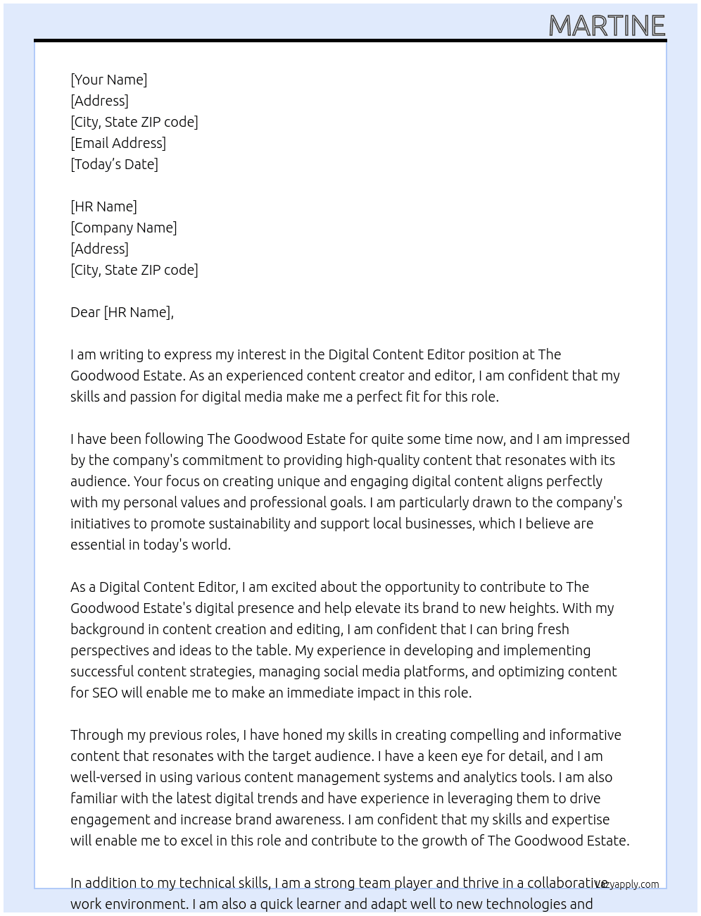 Digital Content Editor At The Goodwood Estate Cover Letter