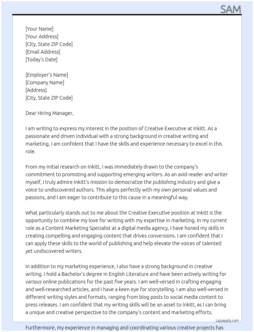 creative executive At inkitt Cover Letter