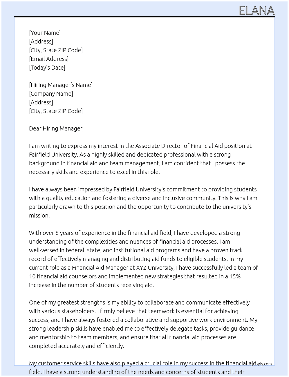 Associate Director of Financial Aid At Fairfield Univeristy Cover Letter