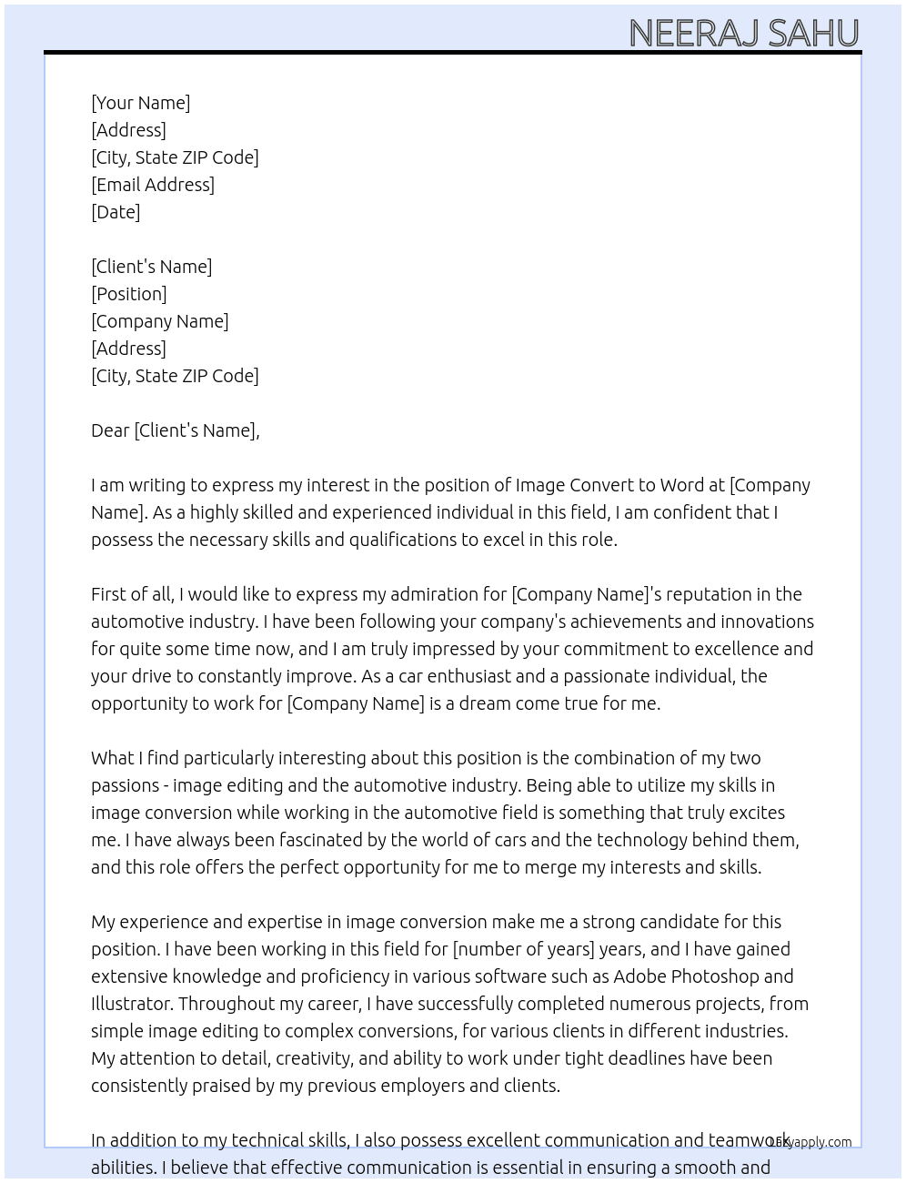 image convert to word At Automotive Cover Letter
