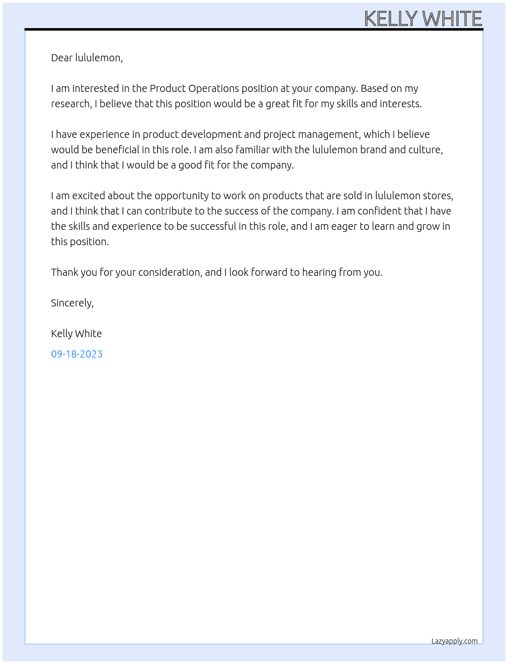 Cover letter for product operations - LazyApply
