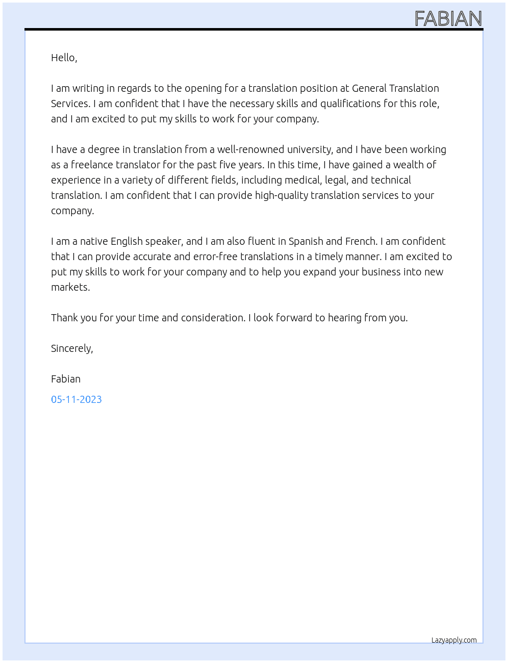 Translation At General Translation Services Cover Letter
