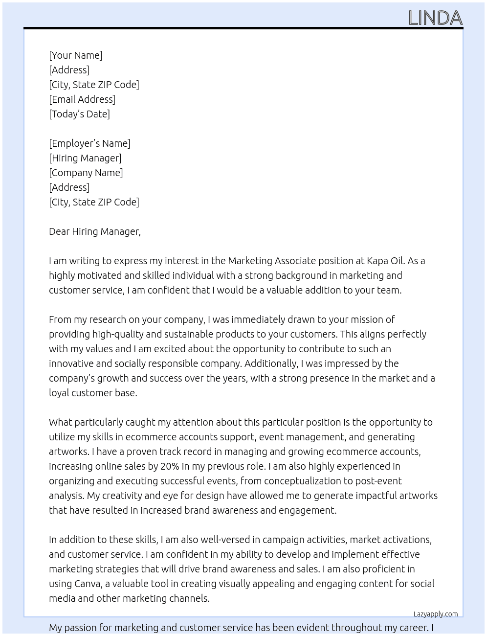 Marketing Associate At Kapa Oil Cover Letter