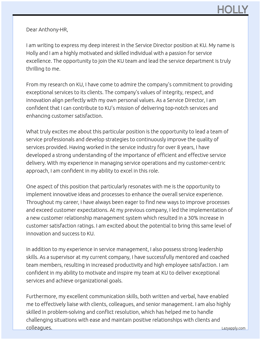 Service director At KU Cover Letter