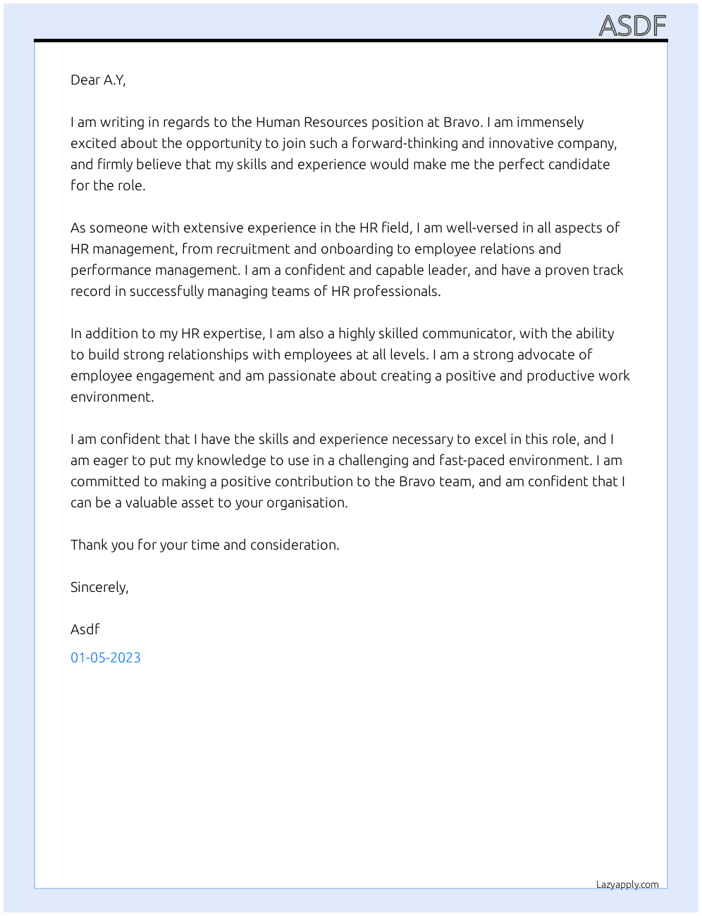 Human Resources At Bravo Cover Letter