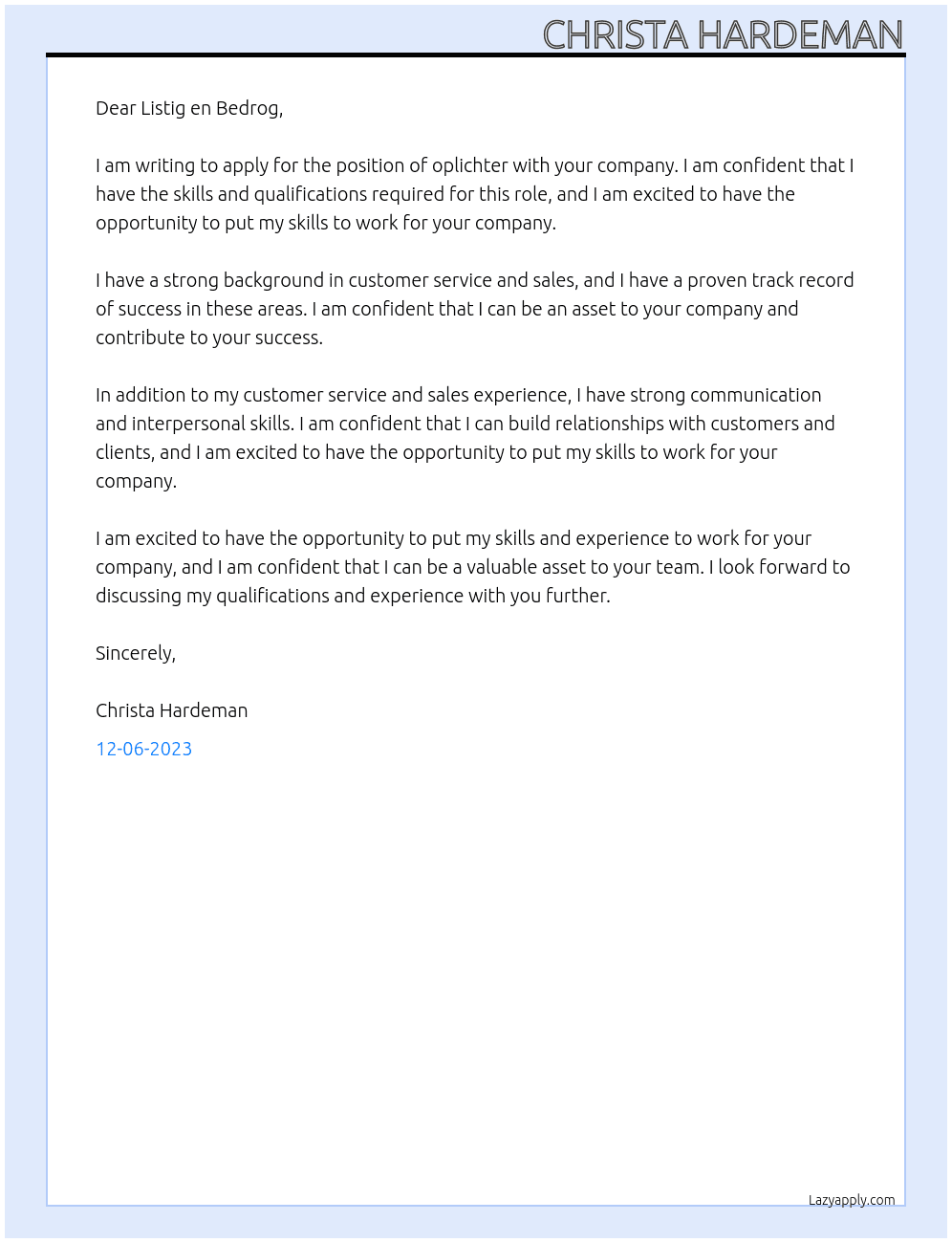 oplichter At listig en bedrog Cover Letter