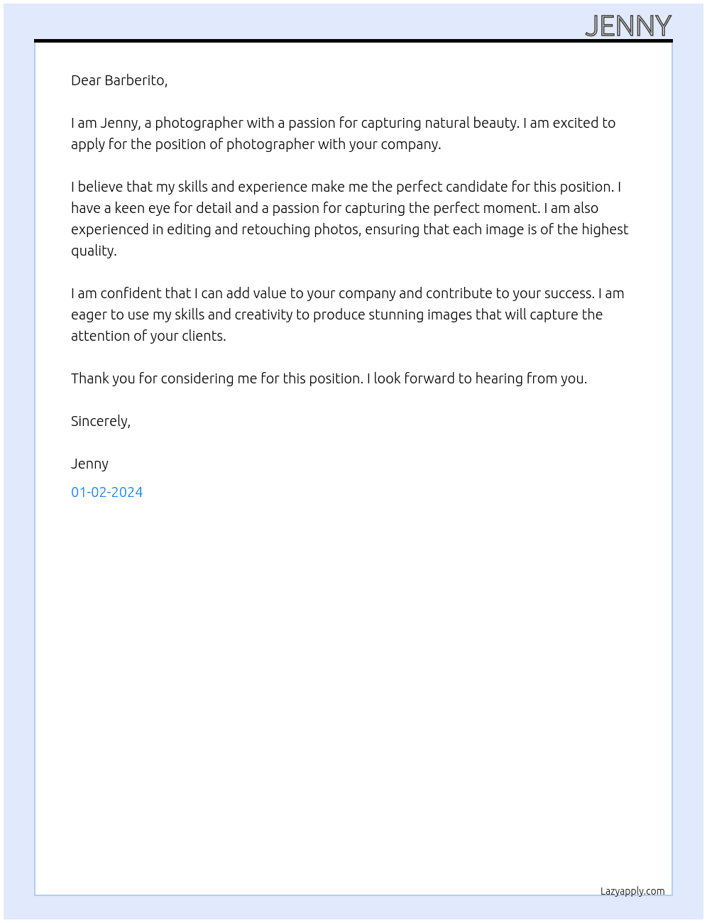 photographer At Barberito Cover Letter