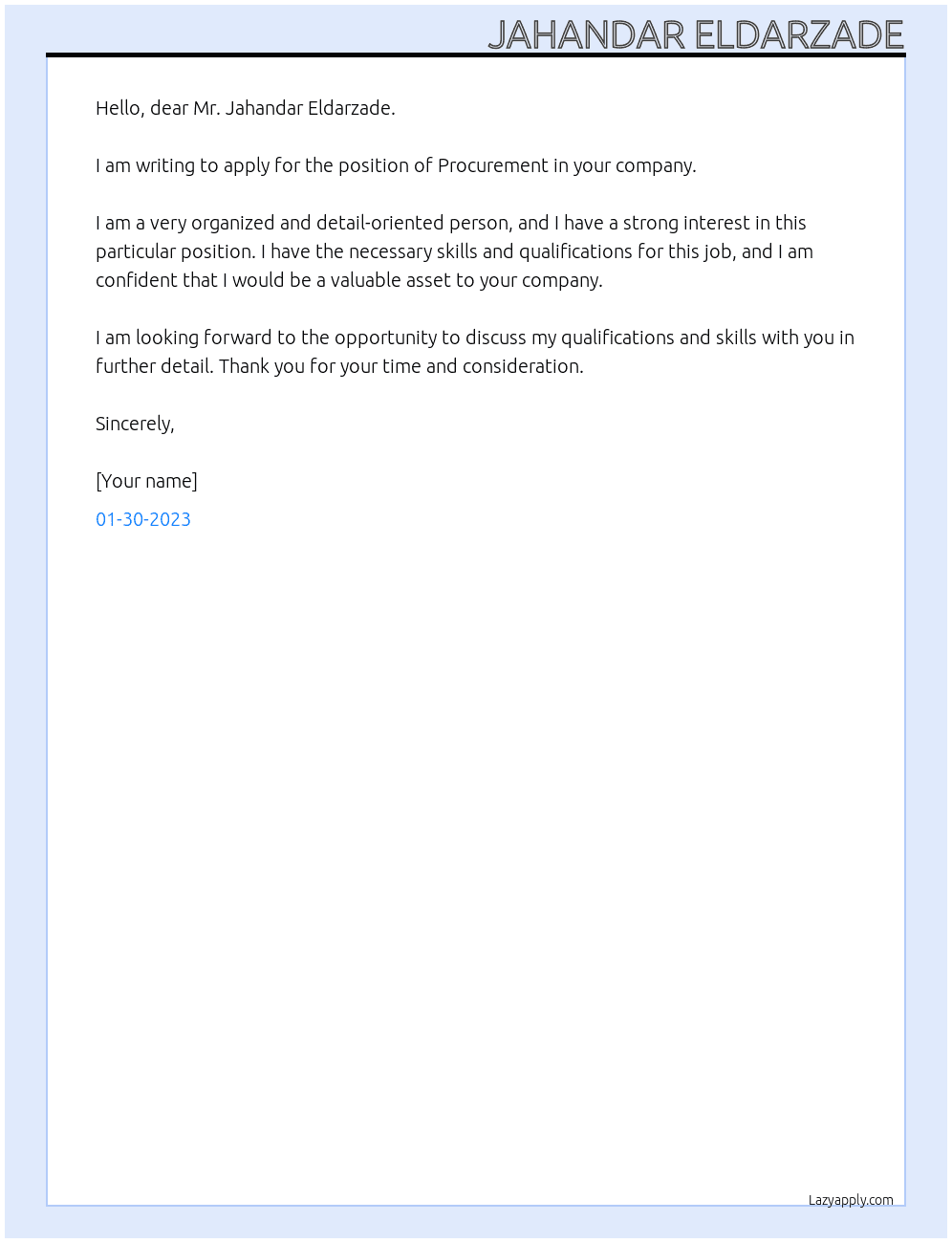 Procurement At Mckensey Cover Letter