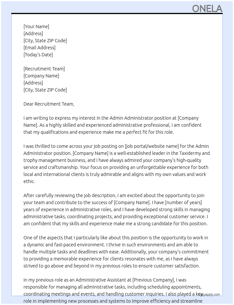 Cover letter for admin administrator - LazyApply