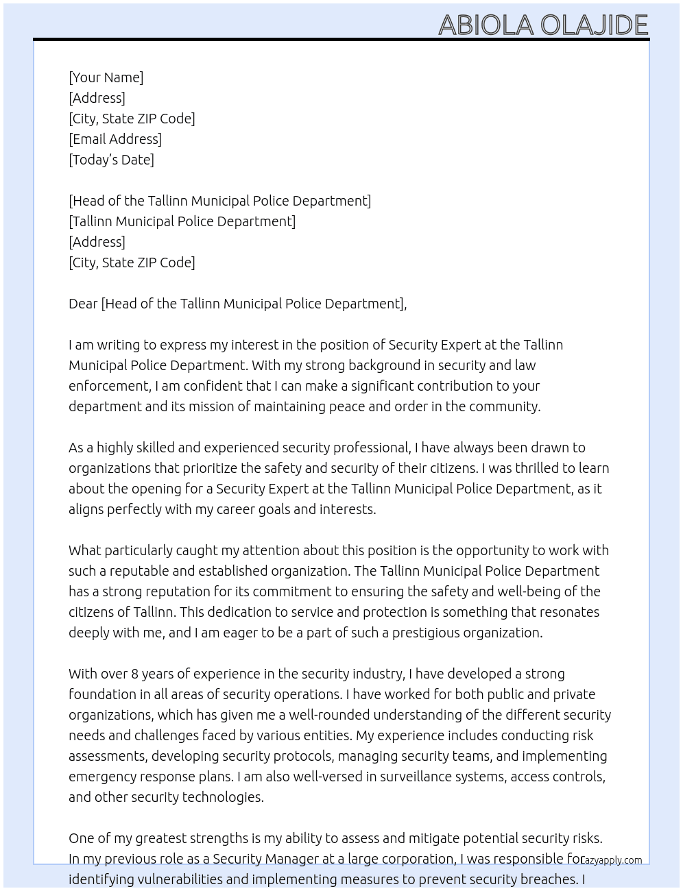 security expert At security expert Cover Letter