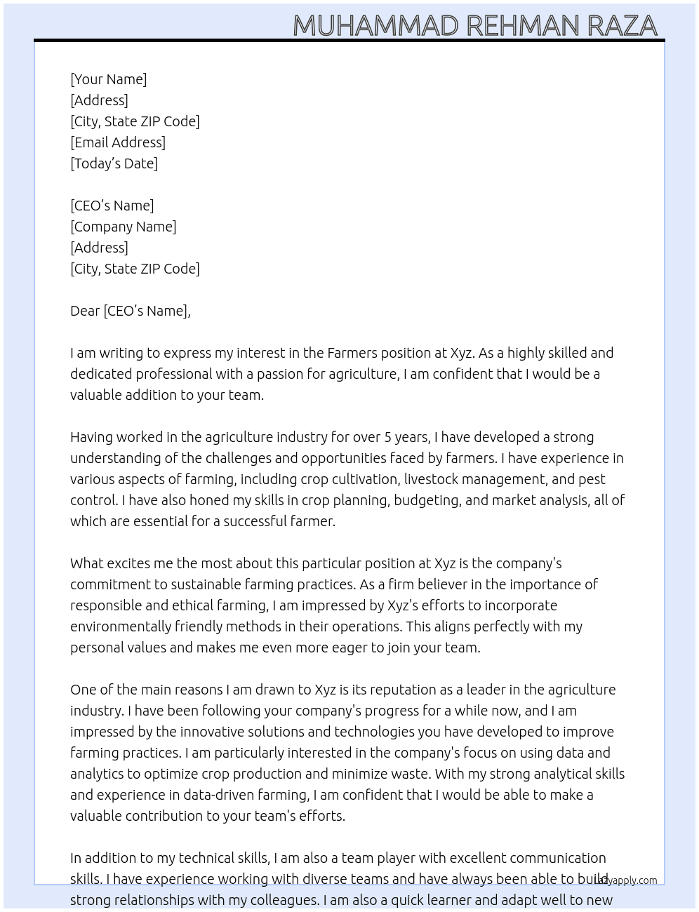 Cover letter for farmers - LazyApply