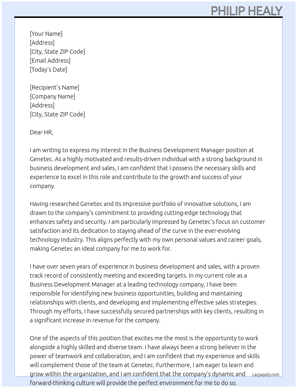 Business Development Manager At Genetec Cover Letter