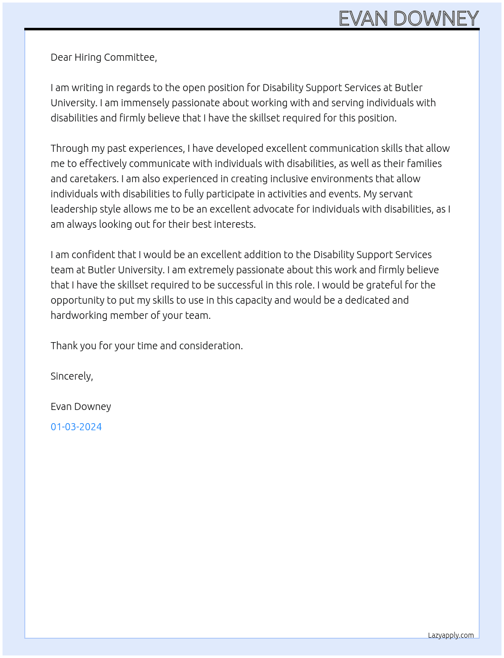 Disability Support Services At Butler University Cover Letter