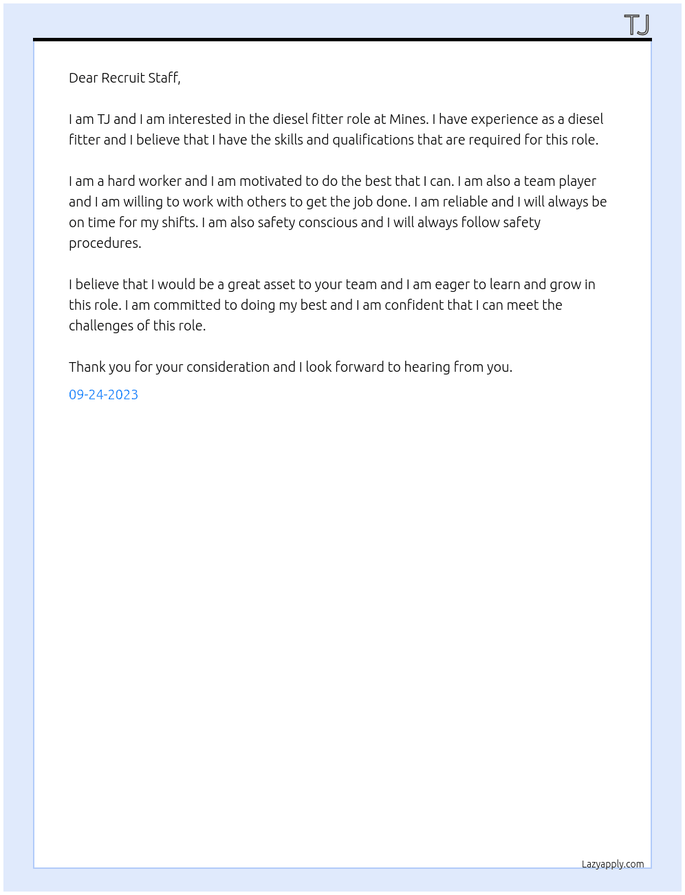Diesel Fitter At Mines Cover Letter