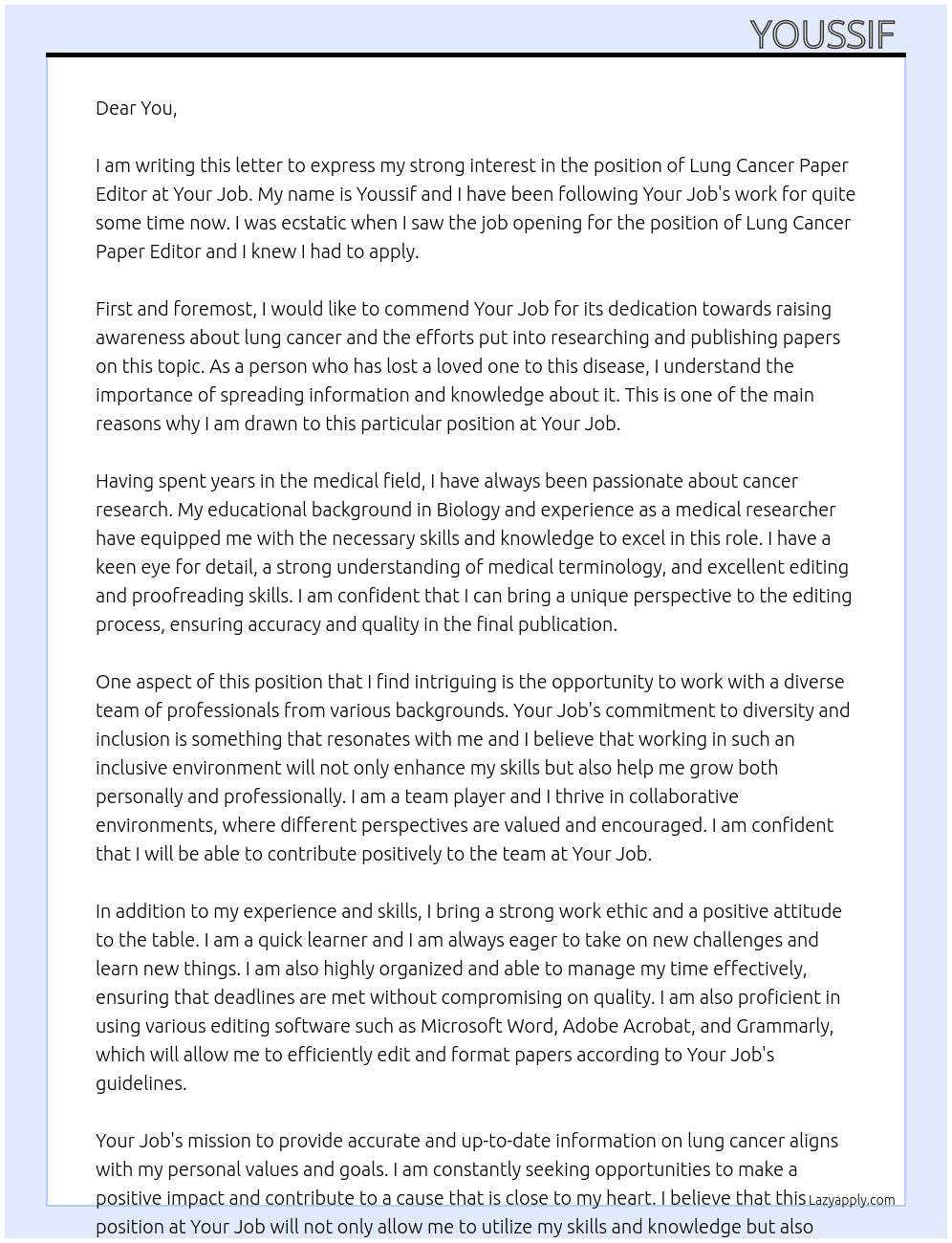 Lung cancer paper Editing At Your job Cover Letter