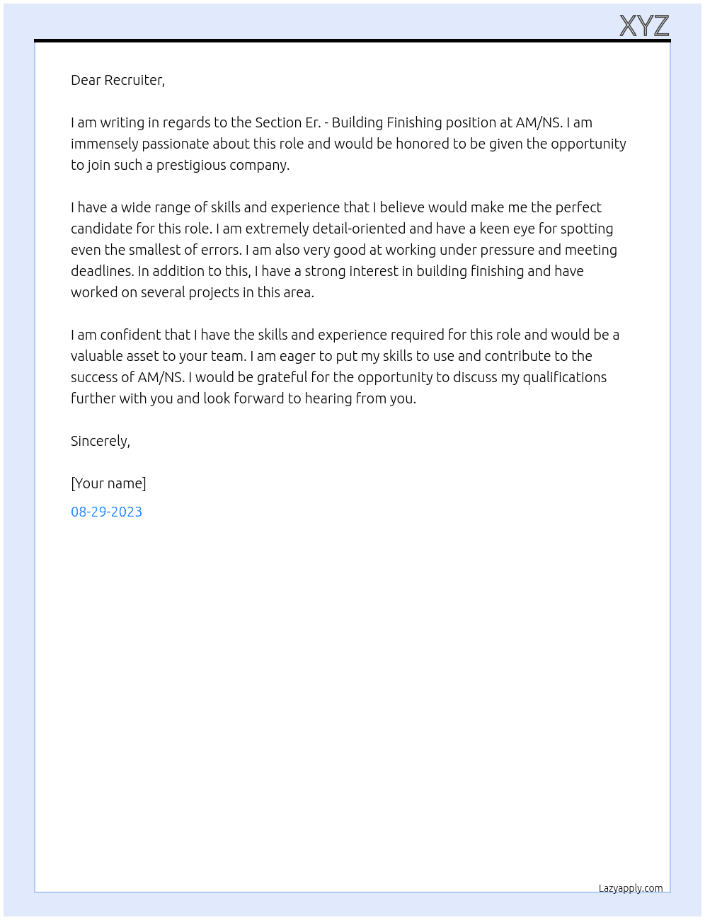 Section Er. - Building Finishing  At AM/NS Cover Letter