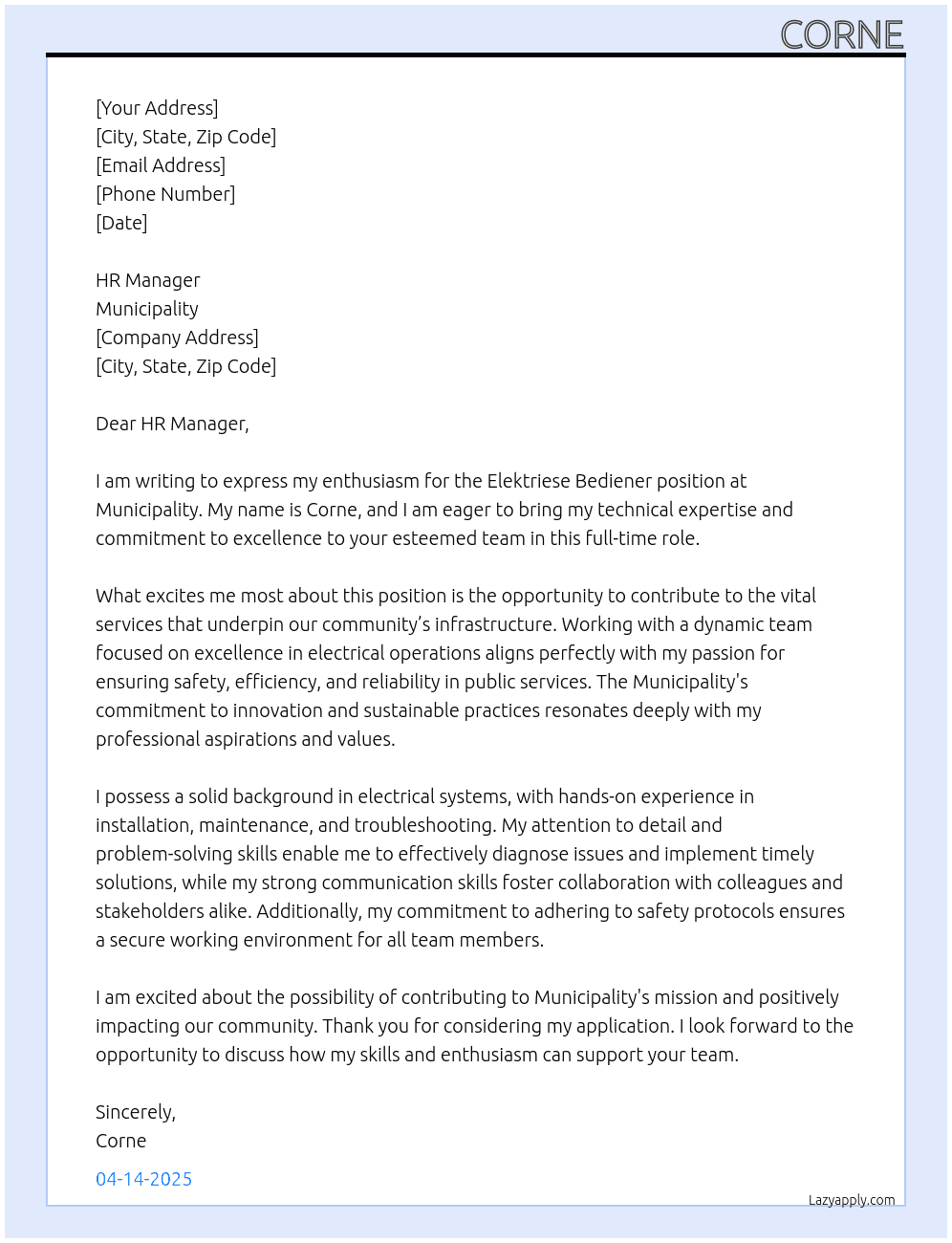 Elektriese Bediener At Municipality Cover Letter
