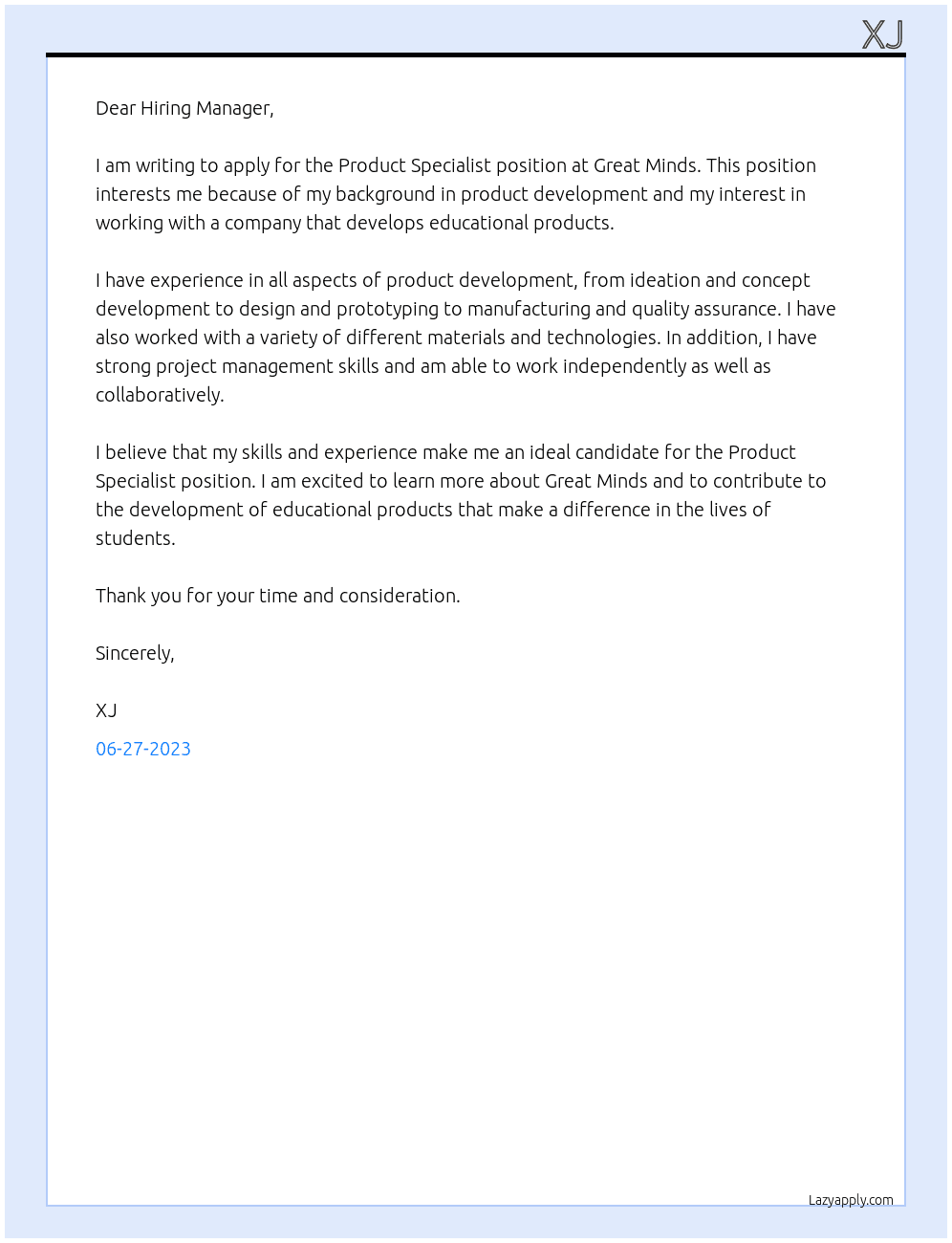 Product Specialist At Great Minds Cover Letter
