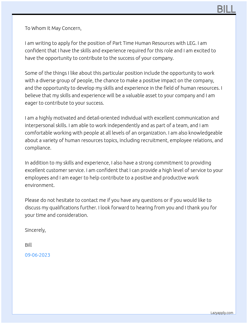part time human resources At leg Cover Letter