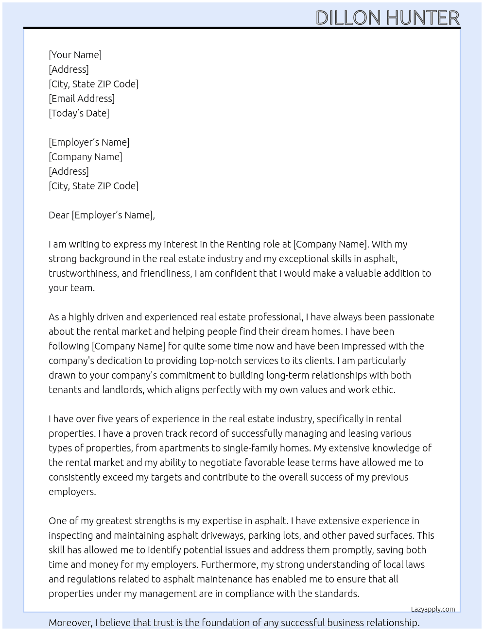 Renting At Renting Cover Letter