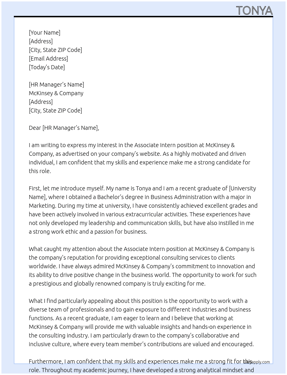 associate intern At mckinsey & company Cover Letter