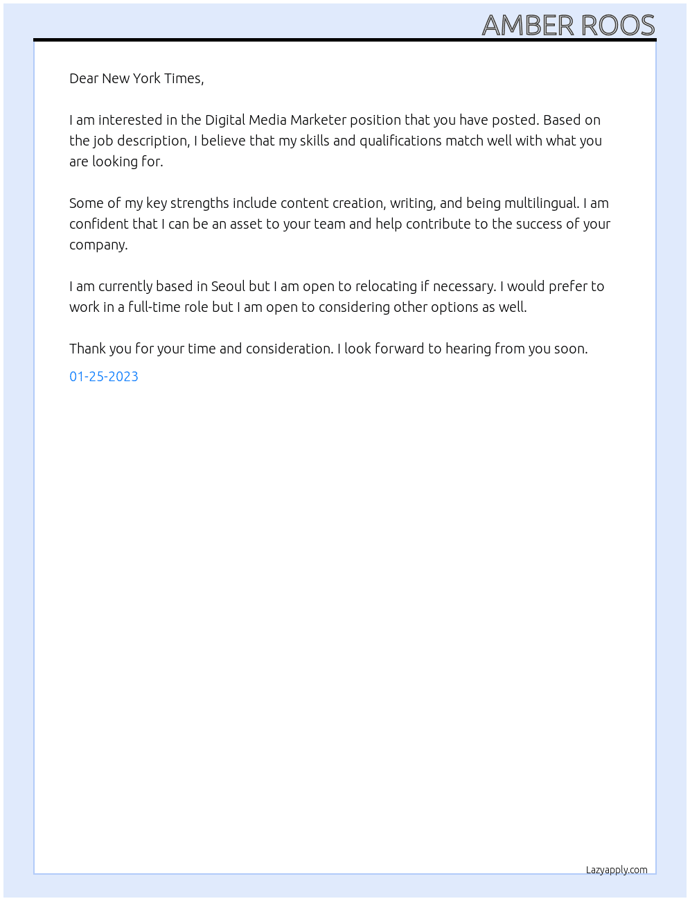 Cover letter for digital media marketer - LazyApply
