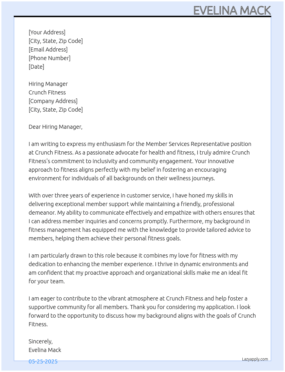 Cover letter for member services representative - LazyApply
