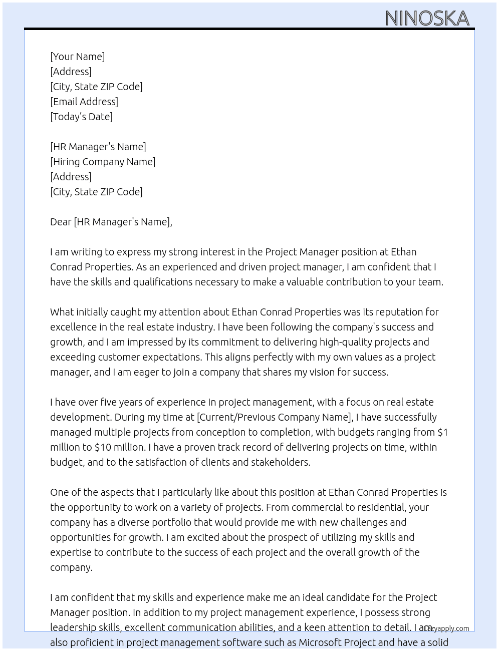 project manager At Ethan Conrad Properties Cover Letter