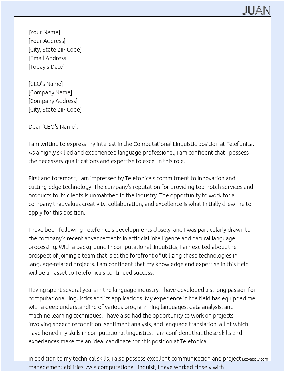 Computational linguistic At Telefonica Cover Letter