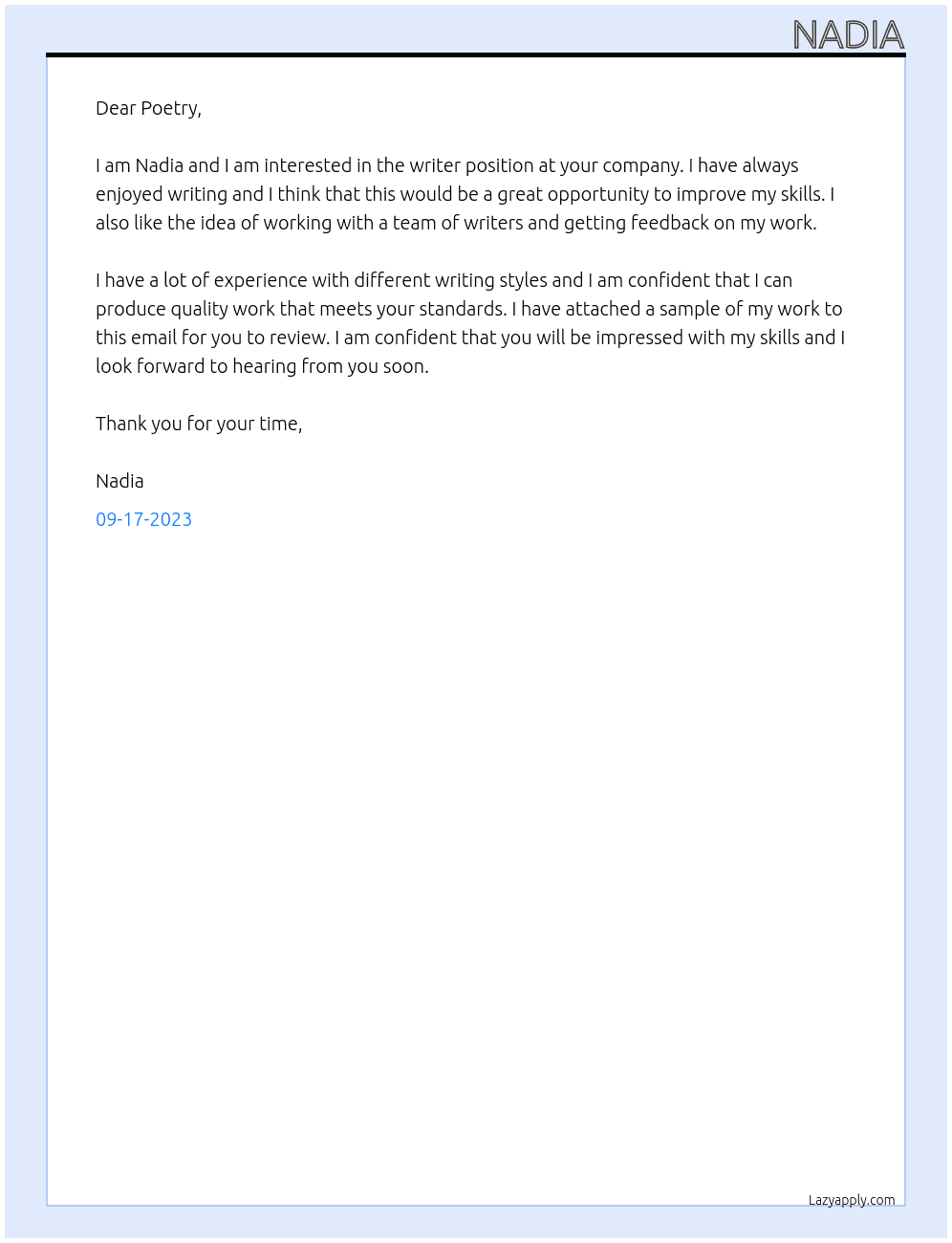 Writer At Poetry Cover Letter