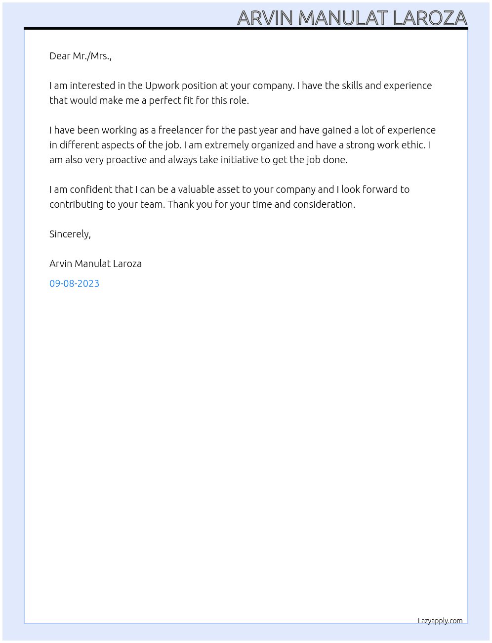 Upwork At remote company Cover Letter