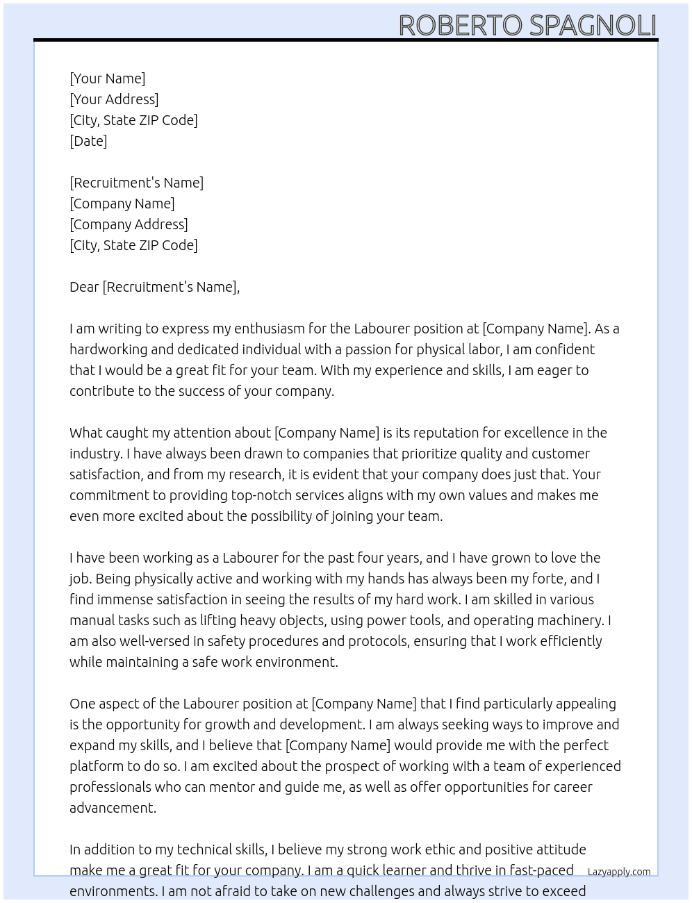Labourer  At blank Cover Letter