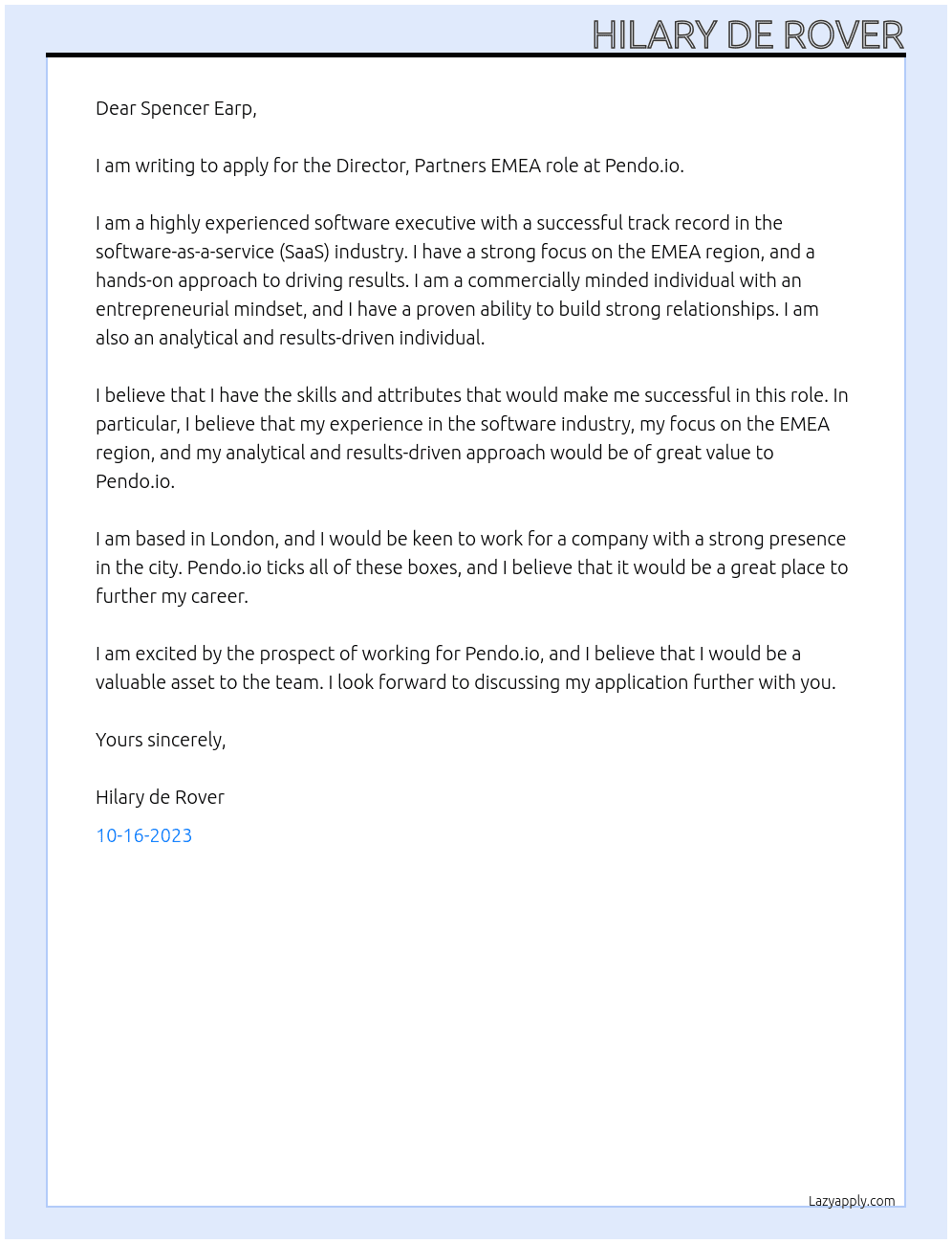 Director, Partners EMEA At Pendo.io Cover Letter