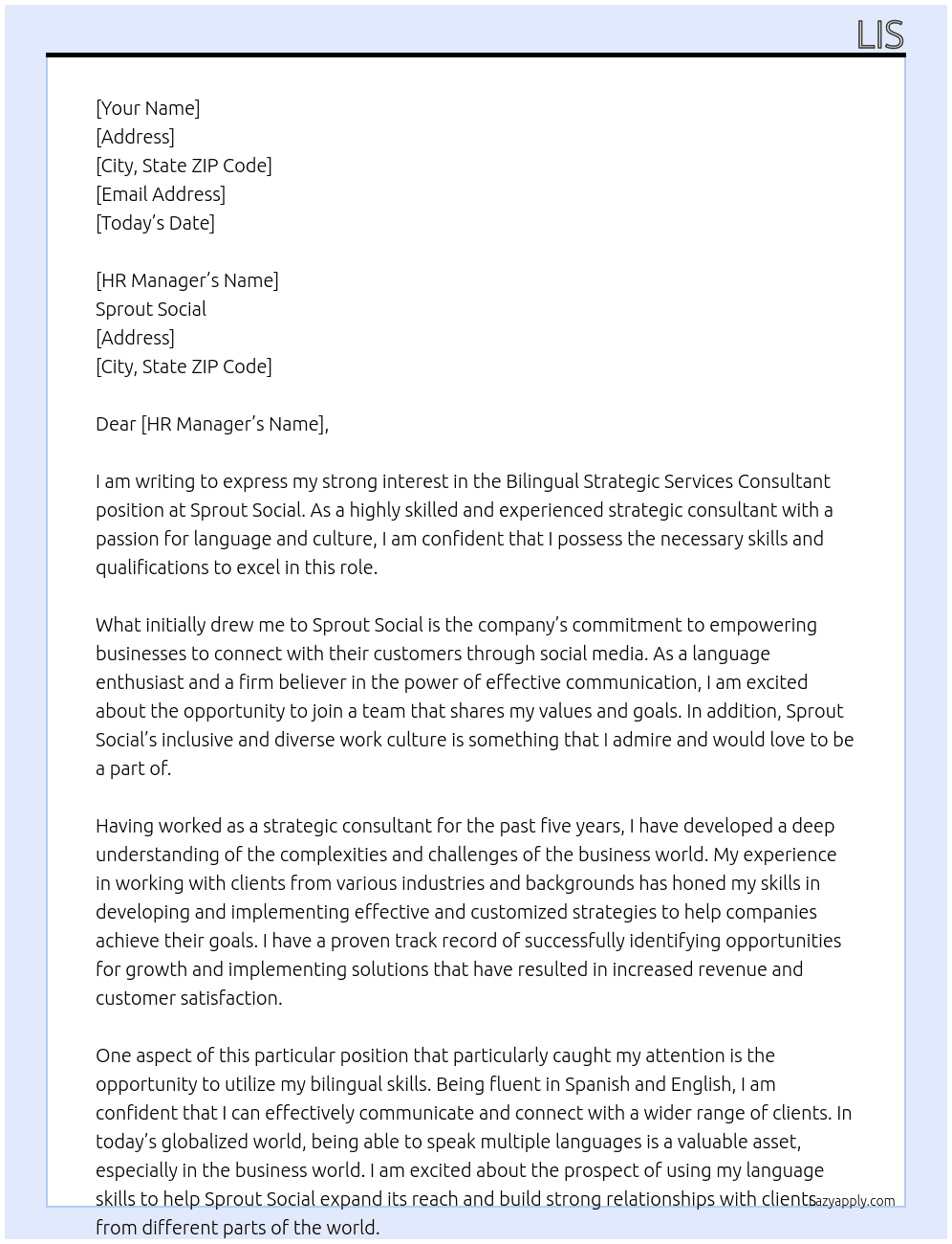 Bilingual Strategic Services Consultant At Sprout Social Cover Letter