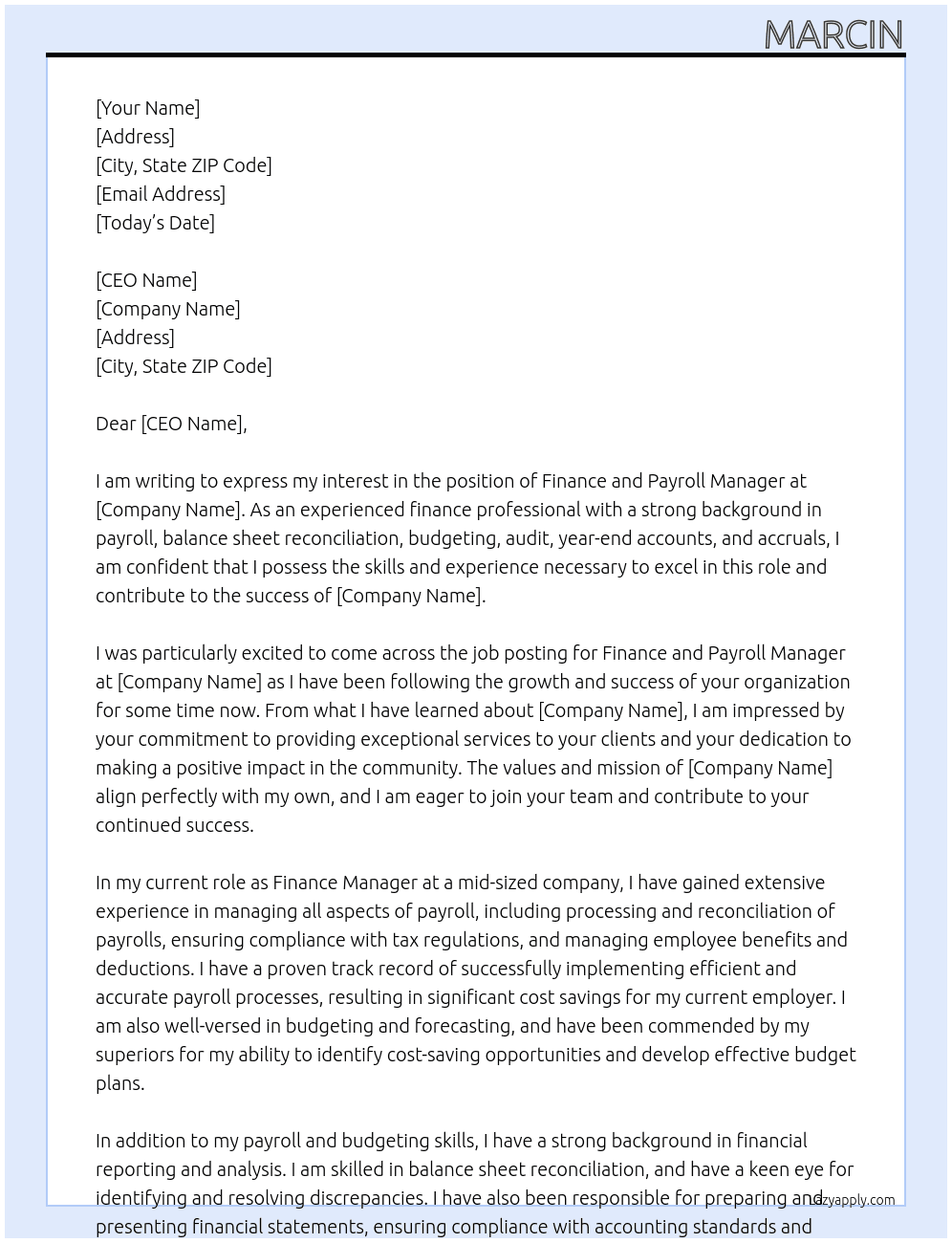 Finance and Payroll Manager At the Reprieve Cover Letter