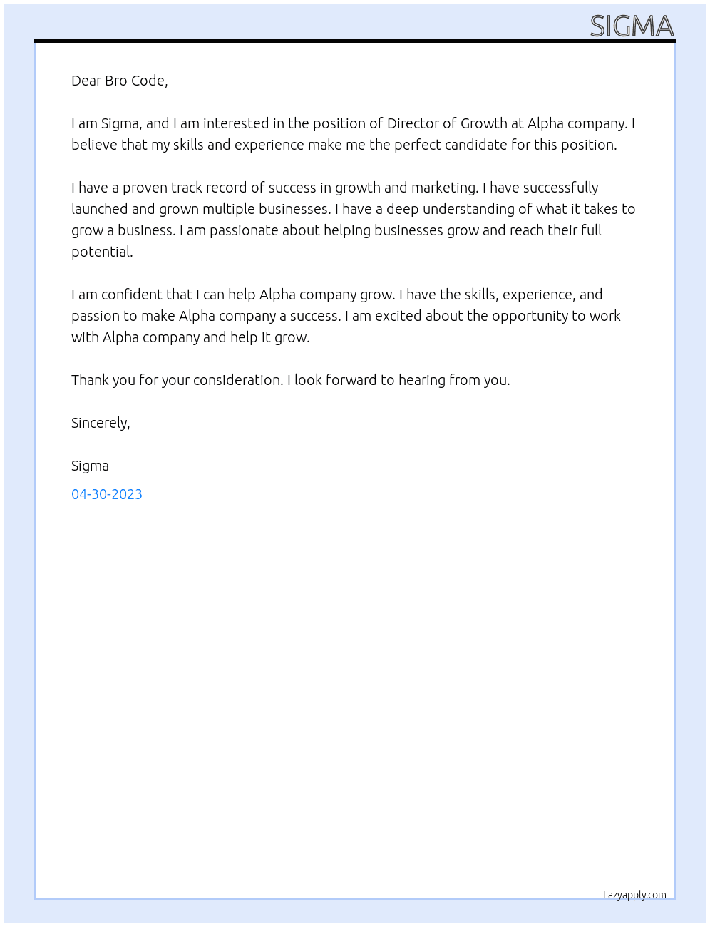 Cover letter for director of growth - LazyApply