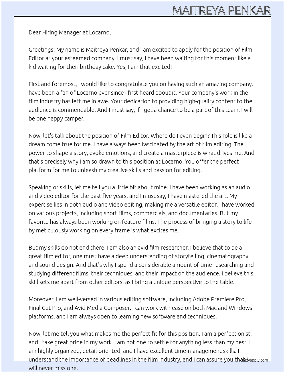 Film Editor At Locarno Cover Letter