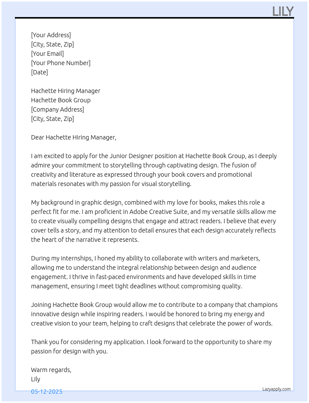 Cover letter for junior designer - LazyApply