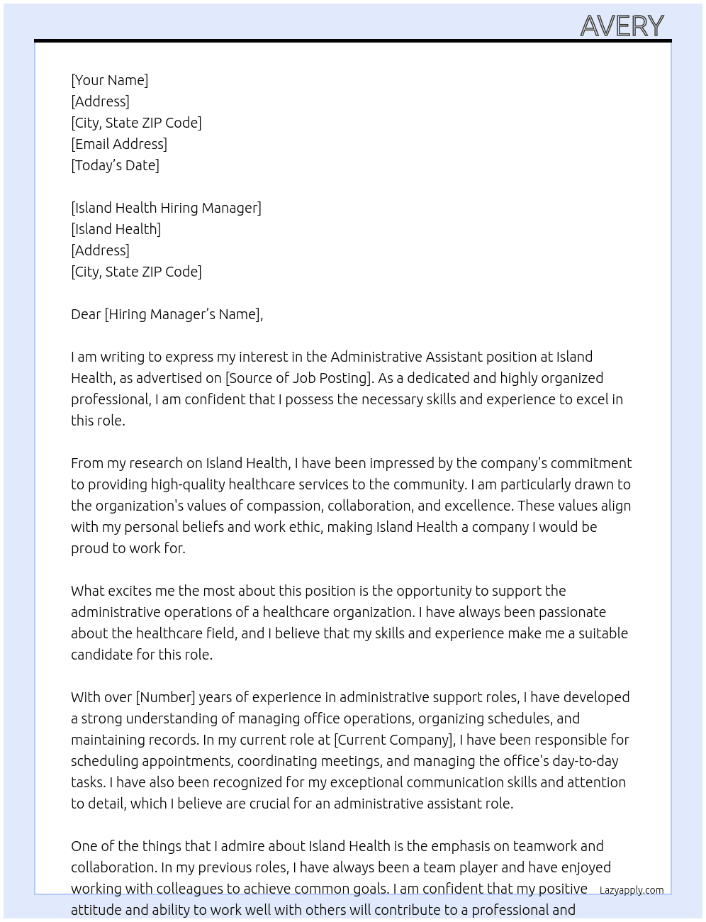 Administrative Assistant At Island Heatlh  Cover Letter