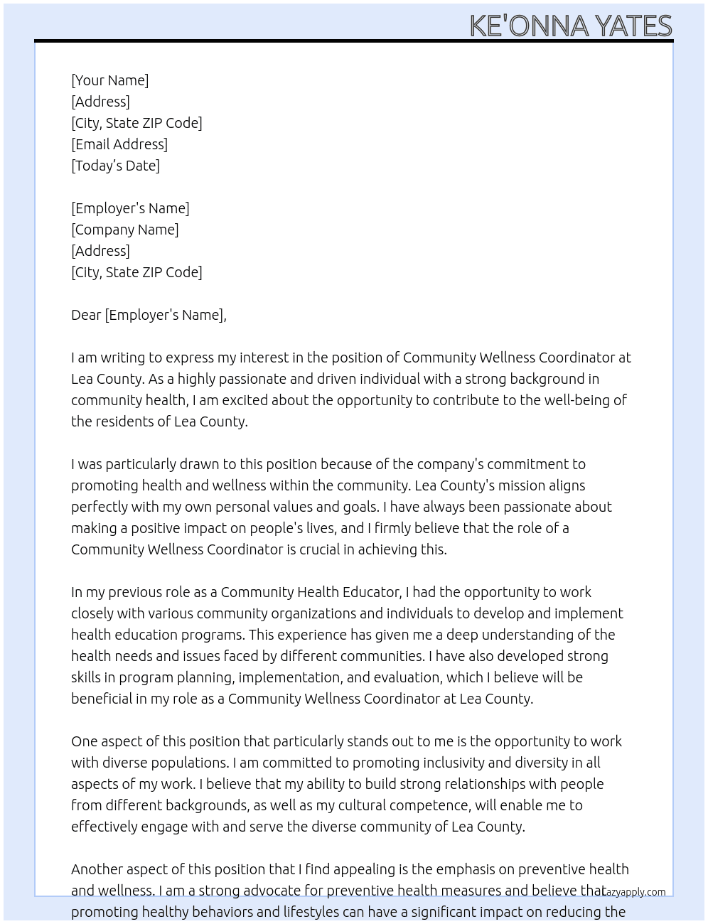 Community Wellness Coordinator At Lea County Cover Letter